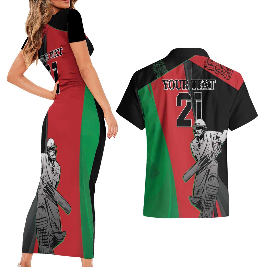 Custom Afghanistan Cricket Couples Matching Short Sleeve Bodycon Dress and Hawaiian Shirt Sporty Version