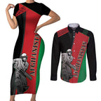 Custom Afghanistan Cricket Couples Matching Short Sleeve Bodycon Dress and Long Sleeve Button Shirt Sporty Version