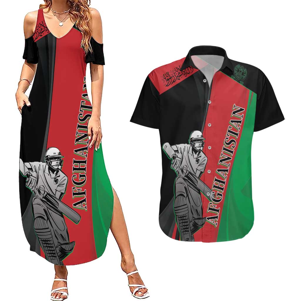 Custom Afghanistan Cricket Couples Matching Summer Maxi Dress and Hawaiian Shirt Sporty Version