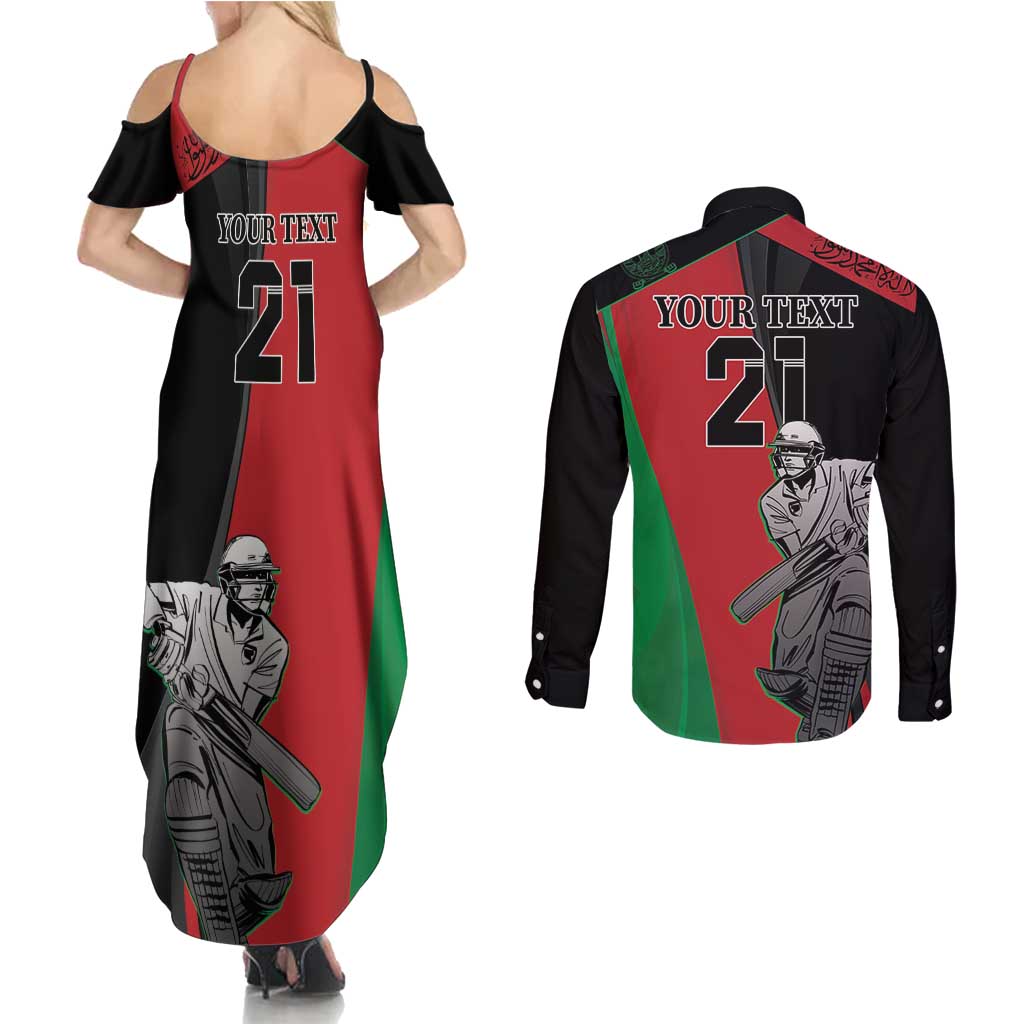 Custom Afghanistan Cricket Couples Matching Summer Maxi Dress and Long Sleeve Button Shirt Sporty Version
