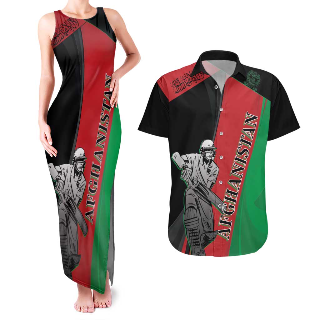 Custom Afghanistan Cricket Couples Matching Tank Maxi Dress and Hawaiian Shirt Sporty Version