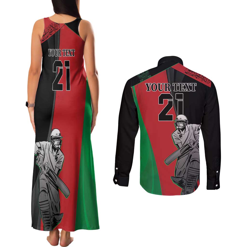 Custom Afghanistan Cricket Couples Matching Tank Maxi Dress and Long Sleeve Button Shirt Sporty Version