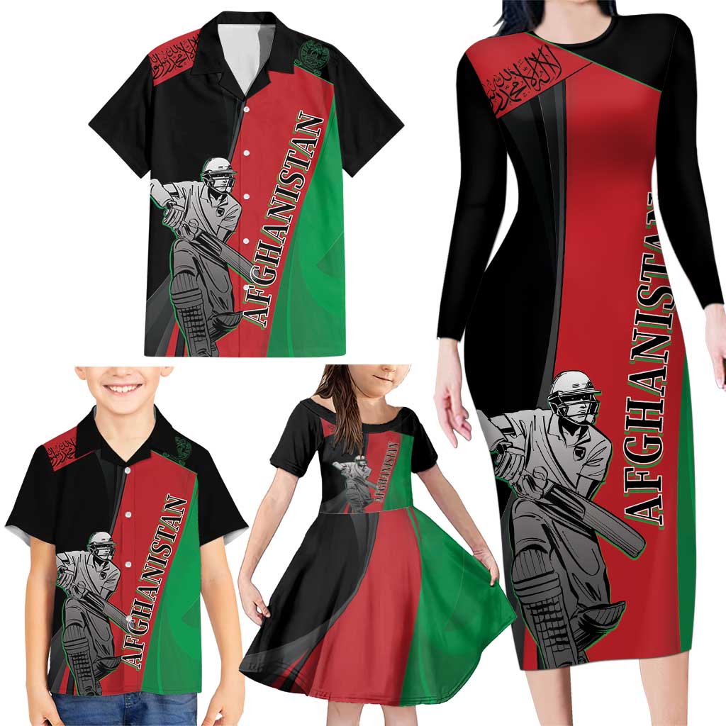 Custom Afghanistan Cricket Family Matching Long Sleeve Bodycon Dress and Hawaiian Shirt Sporty Version