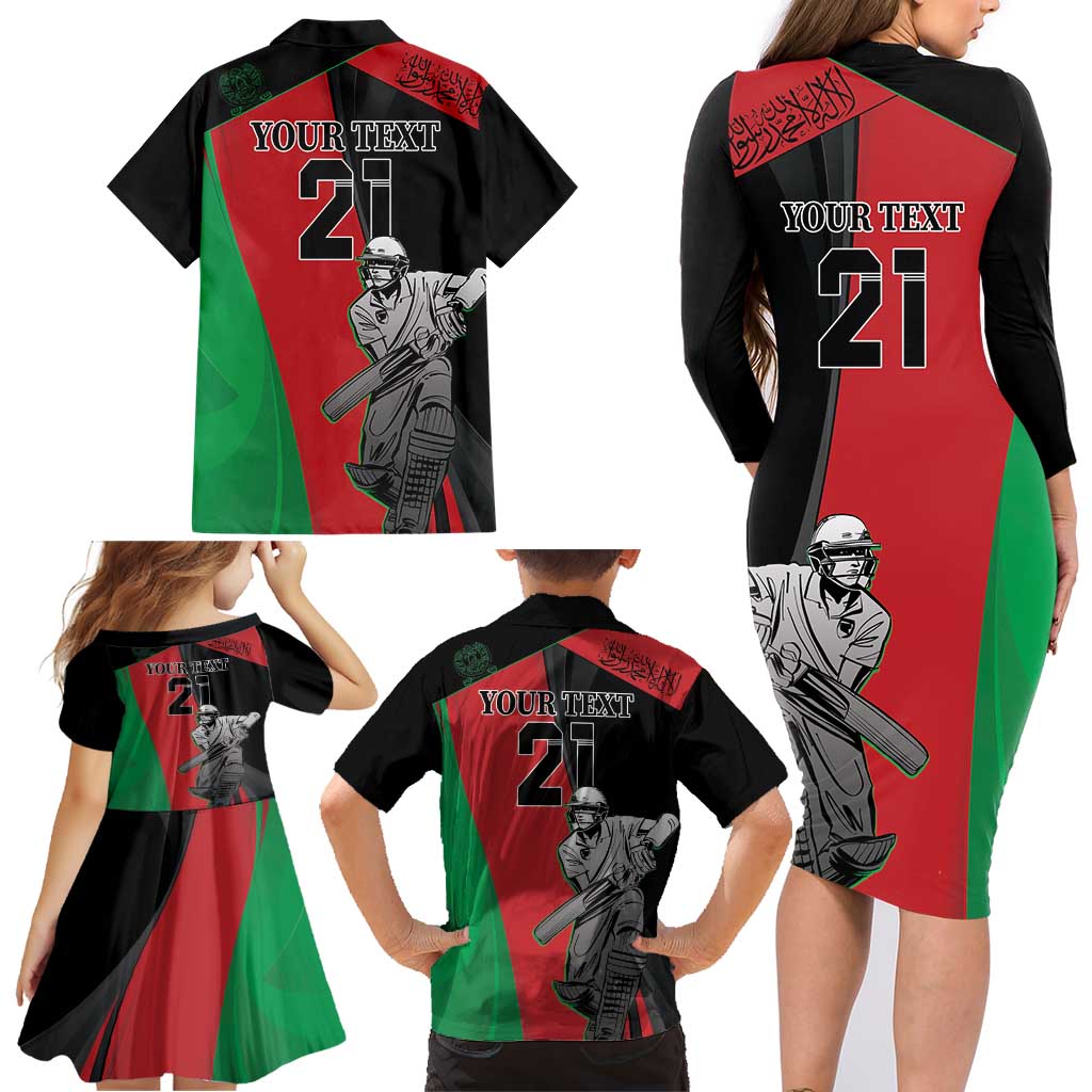 Custom Afghanistan Cricket Family Matching Long Sleeve Bodycon Dress and Hawaiian Shirt Sporty Version
