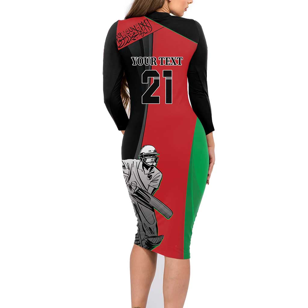Custom Afghanistan Cricket Family Matching Long Sleeve Bodycon Dress and Hawaiian Shirt Sporty Version