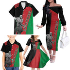 Custom Afghanistan Cricket Family Matching Off The Shoulder Long Sleeve Dress and Hawaiian Shirt Sporty Version