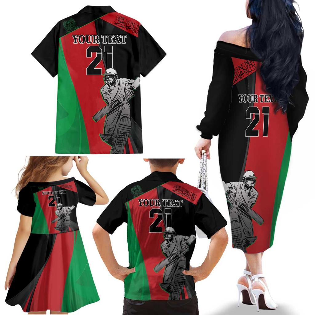 Custom Afghanistan Cricket Family Matching Off The Shoulder Long Sleeve Dress and Hawaiian Shirt Sporty Version
