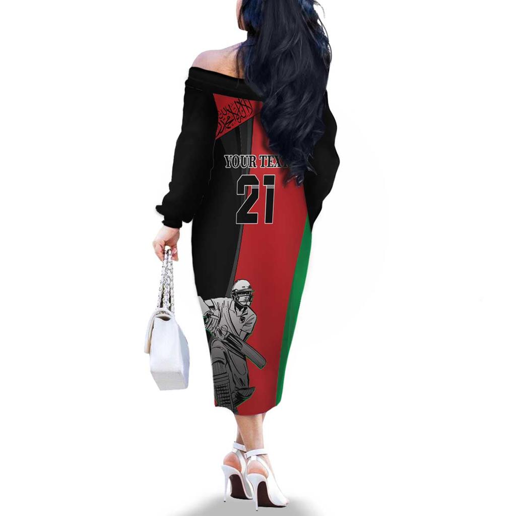 Custom Afghanistan Cricket Family Matching Off The Shoulder Long Sleeve Dress and Hawaiian Shirt Sporty Version