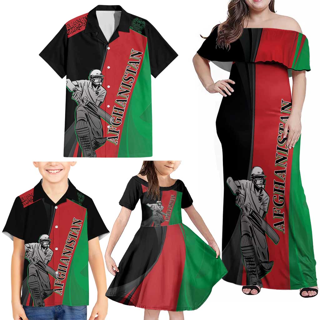 Custom Afghanistan Cricket Family Matching Off Shoulder Maxi Dress and Hawaiian Shirt Sporty Version