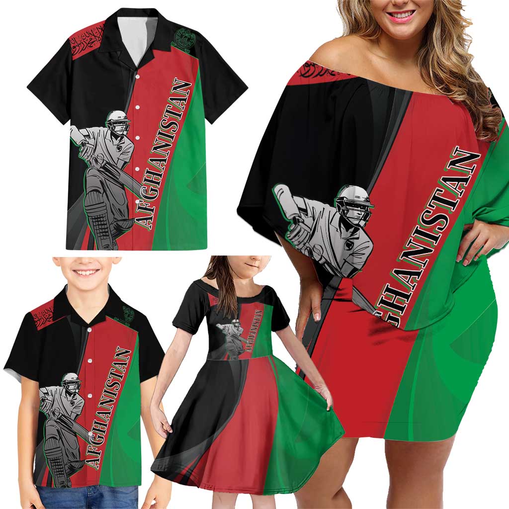 Custom Afghanistan Cricket Family Matching Off Shoulder Short Dress and Hawaiian Shirt Sporty Version