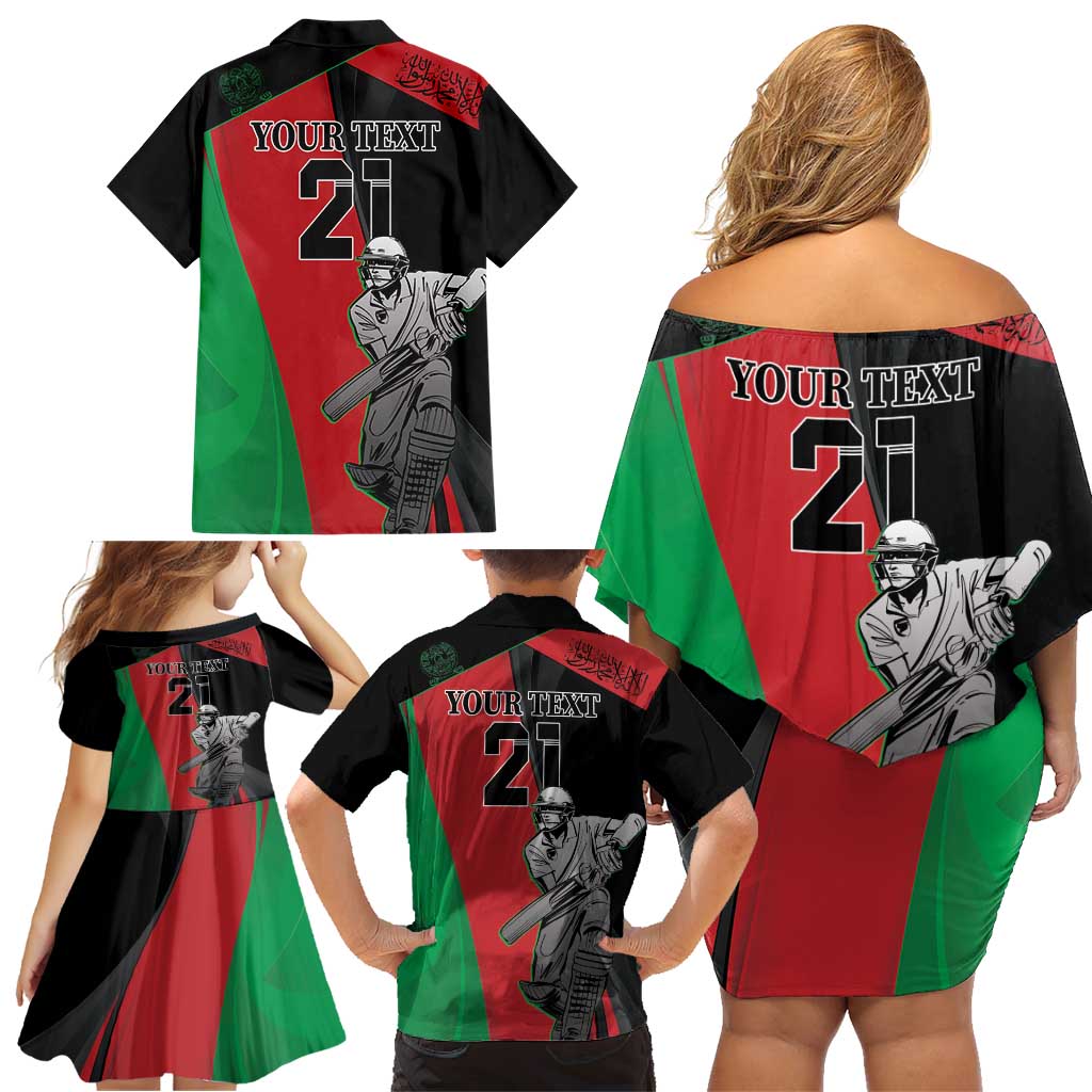 Custom Afghanistan Cricket Family Matching Off Shoulder Short Dress and Hawaiian Shirt Sporty Version