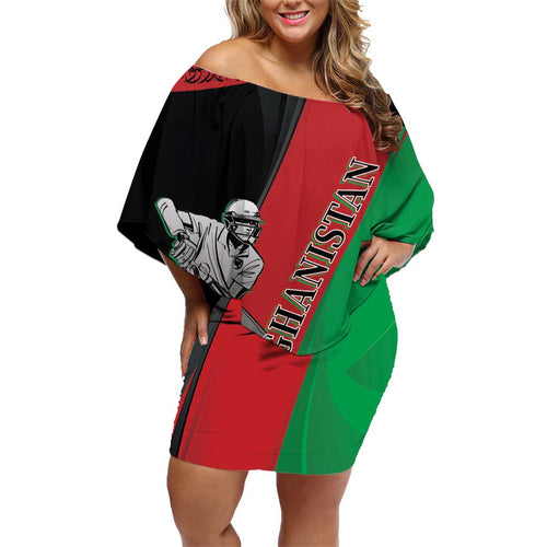 Custom Afghanistan Cricket Family Matching Off Shoulder Short Dress and Hawaiian Shirt Sporty Version