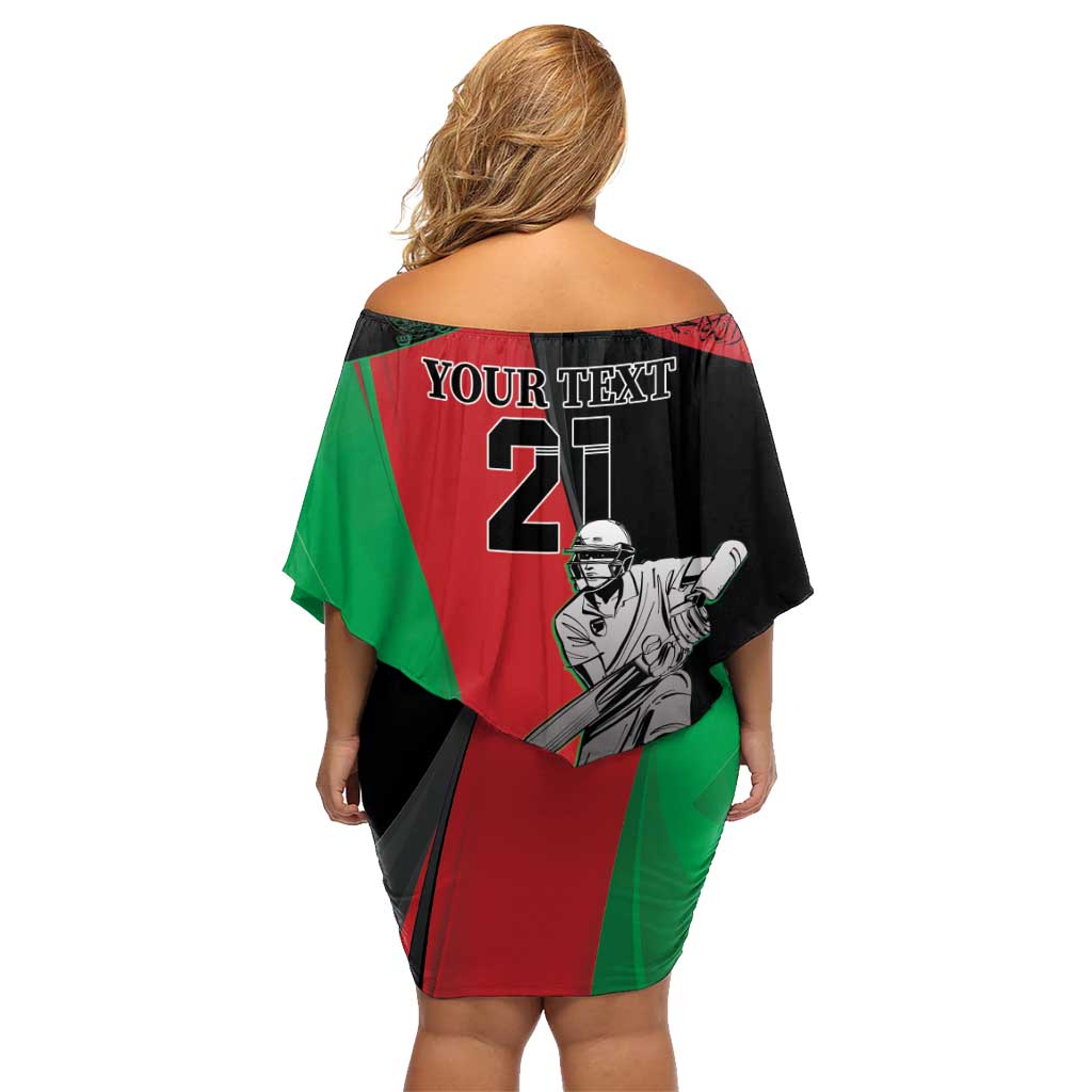 Custom Afghanistan Cricket Family Matching Off Shoulder Short Dress and Hawaiian Shirt Sporty Version