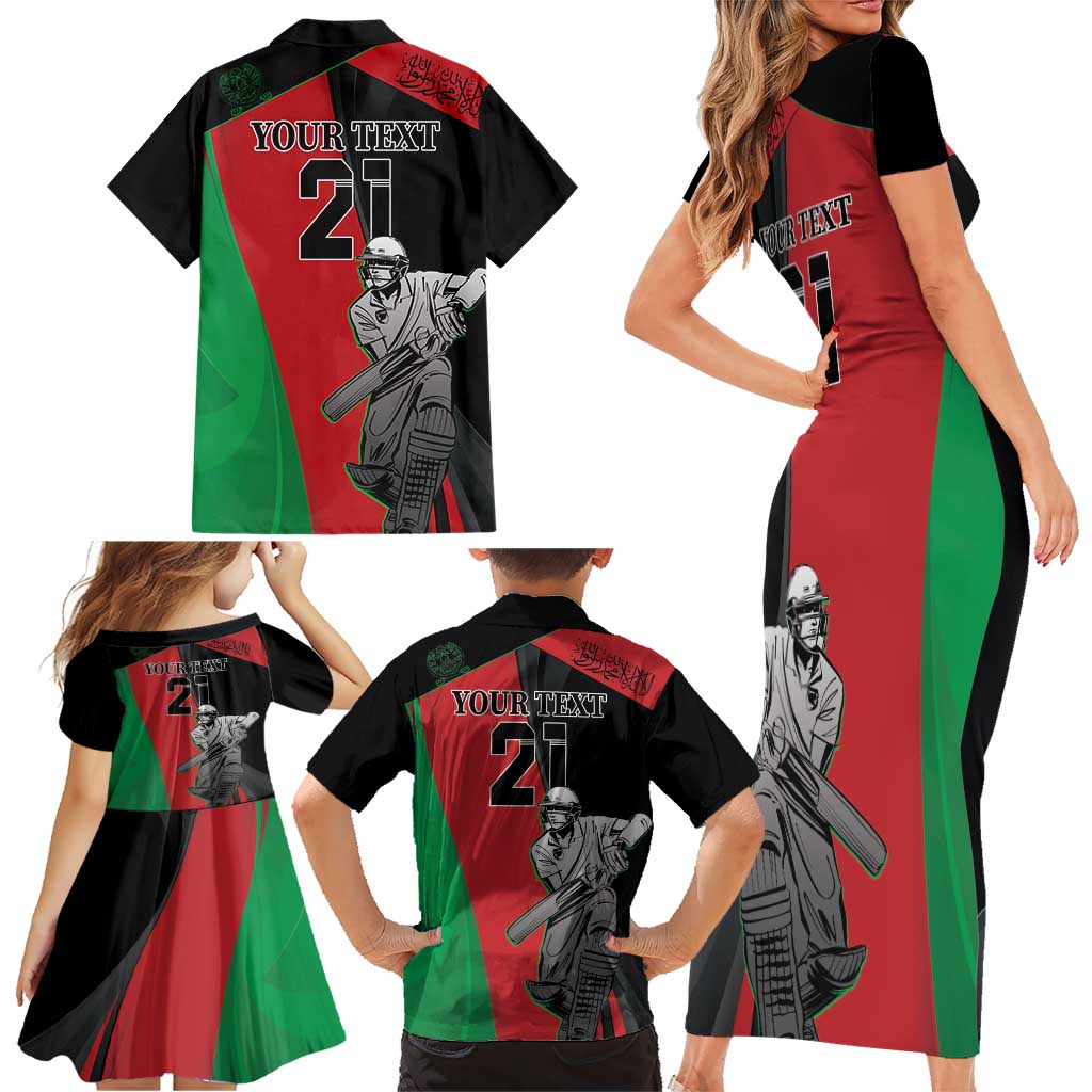 Custom Afghanistan Cricket Family Matching Short Sleeve Bodycon Dress and Hawaiian Shirt Sporty Version