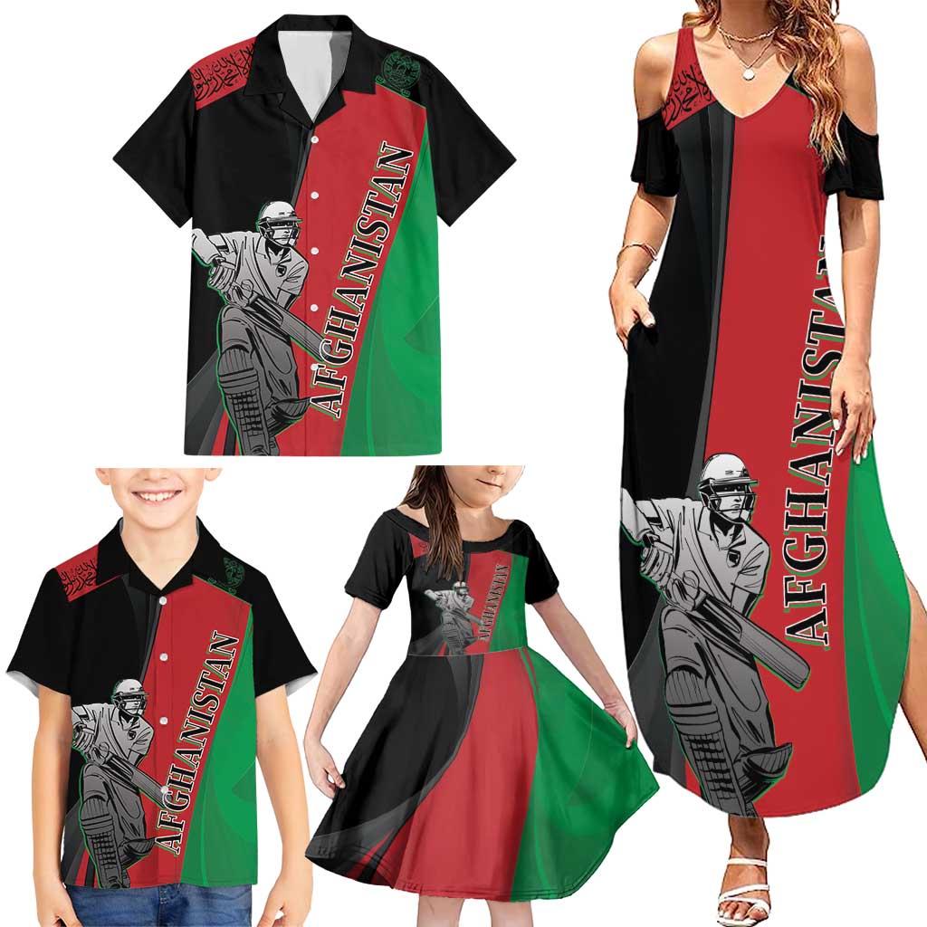 Custom Afghanistan Cricket Family Matching Summer Maxi Dress and Hawaiian Shirt Sporty Version