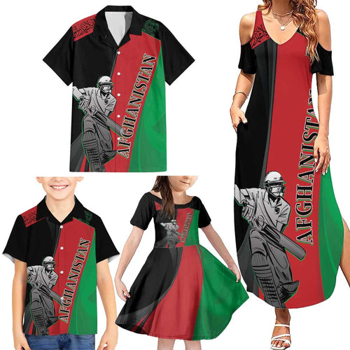 Custom Afghanistan Cricket Family Matching Summer Maxi Dress and Hawaiian Shirt Sporty Version