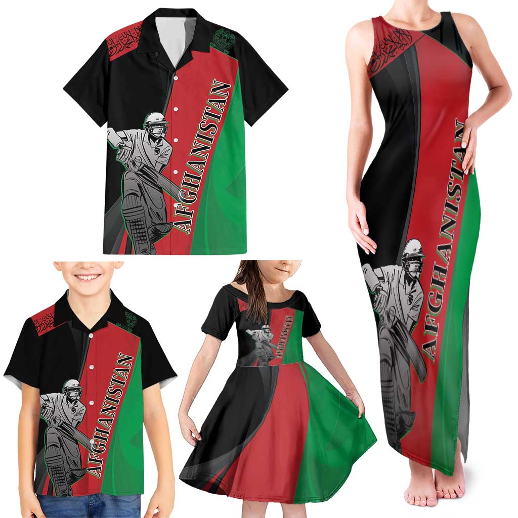 Custom Afghanistan Cricket Family Matching Tank Maxi Dress and Hawaiian Shirt Sporty Version