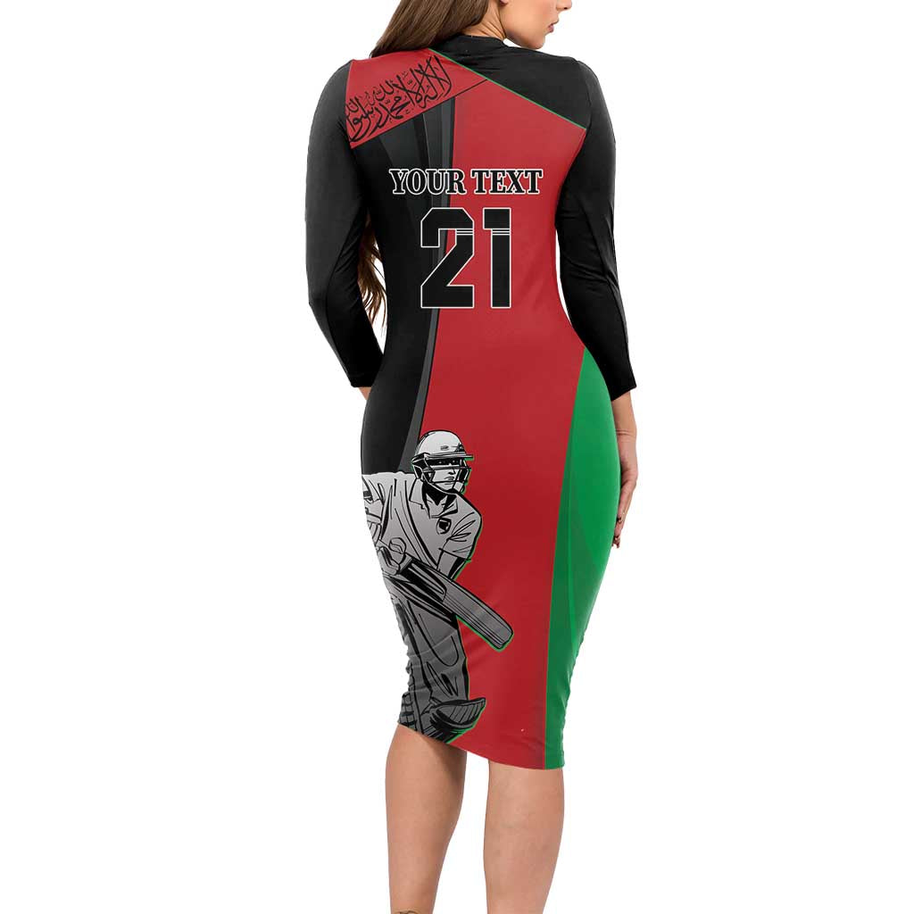 Custom Afghanistan Cricket Long Sleeve Bodycon Dress Sporty Version