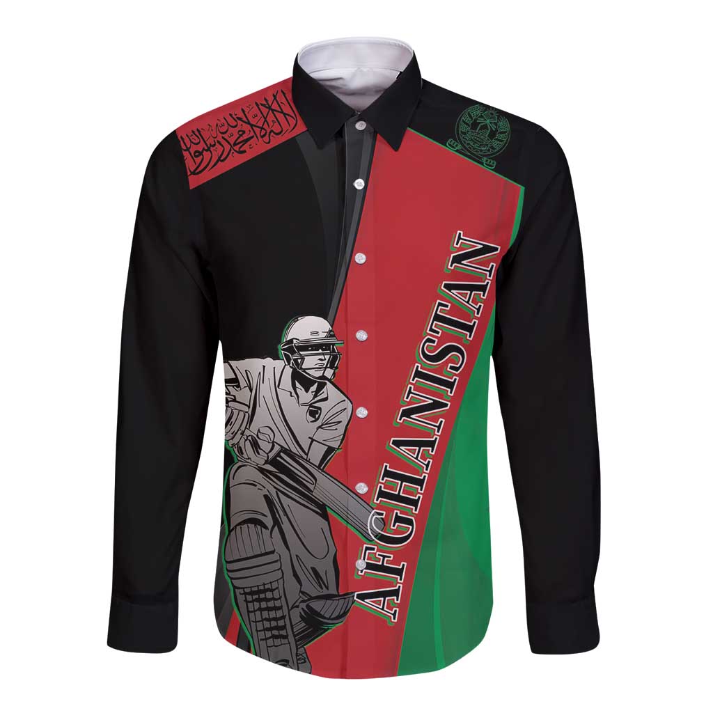 Custom Afghanistan Cricket Long Sleeve Button Shirt Sporty Version