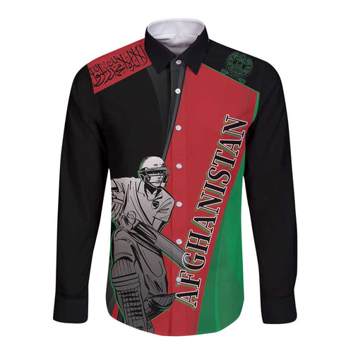 Custom Afghanistan Cricket Long Sleeve Button Shirt Sporty Version