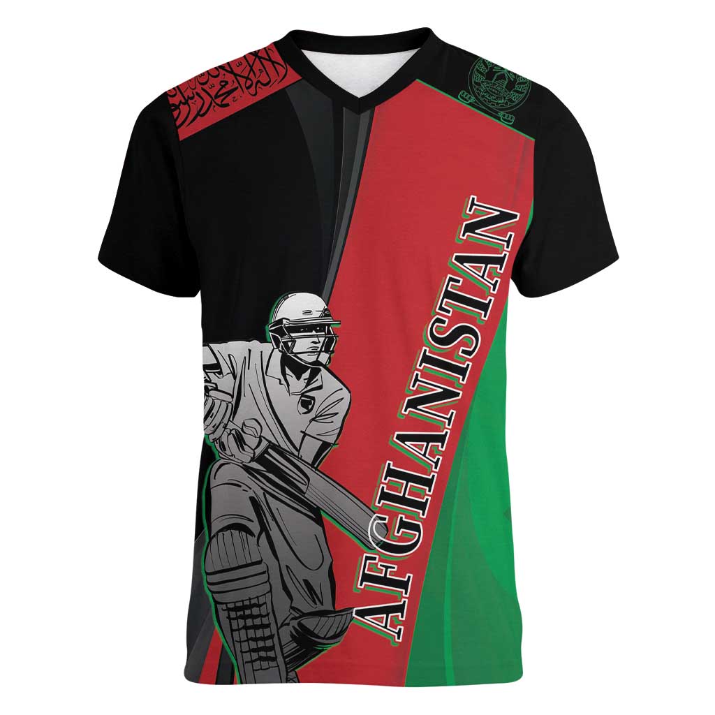 Custom Afghanistan Cricket Women V-Neck T-Shirt Sporty Version