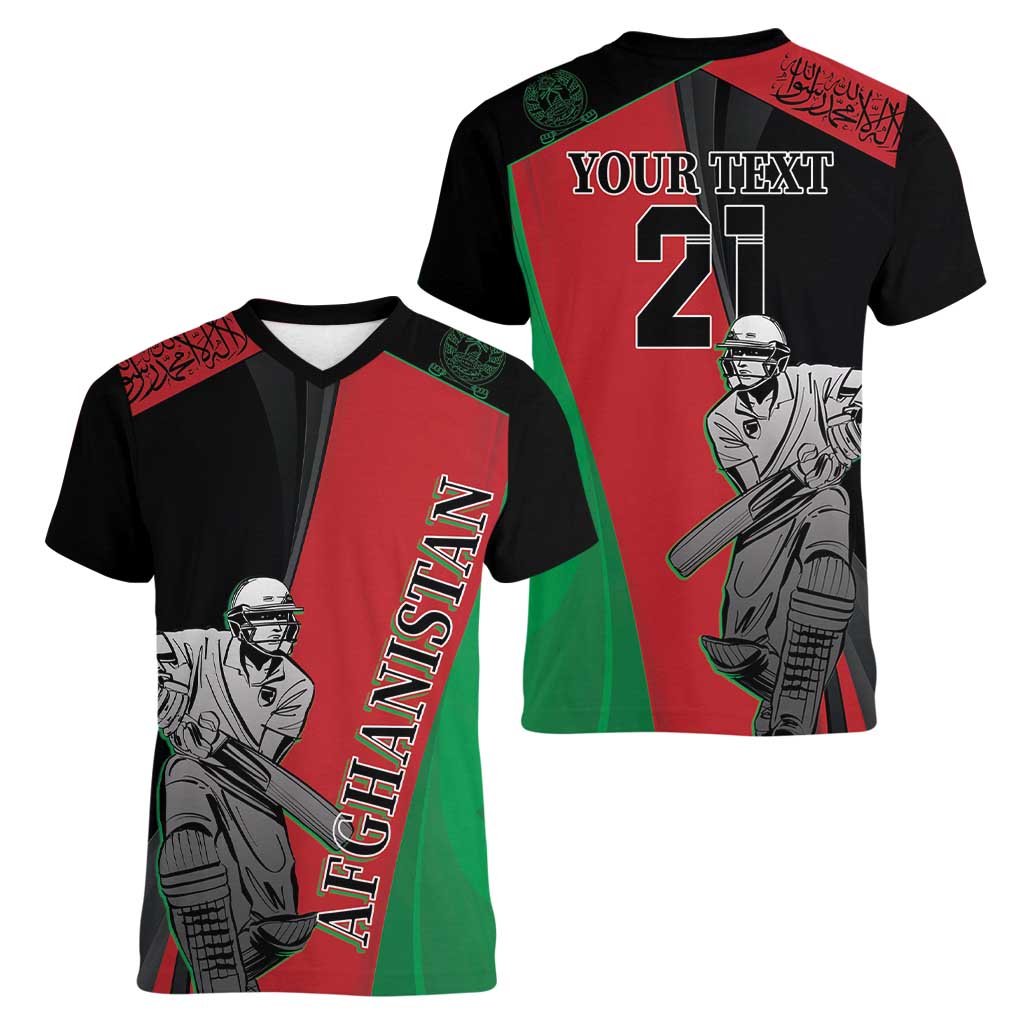 Custom Afghanistan Cricket Women V-Neck T-Shirt Sporty Version