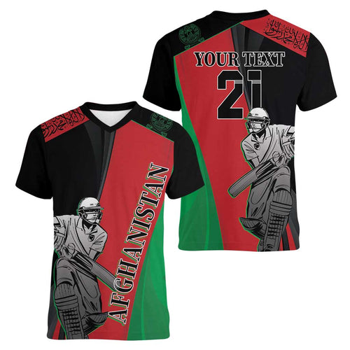 Custom Afghanistan Cricket Women V-Neck T-Shirt Sporty Version