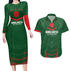 Custom Bangladesh Cricket Couples Matching Long Sleeve Bodycon Dress and Hawaiian Shirt Go Tigers Sporty Version