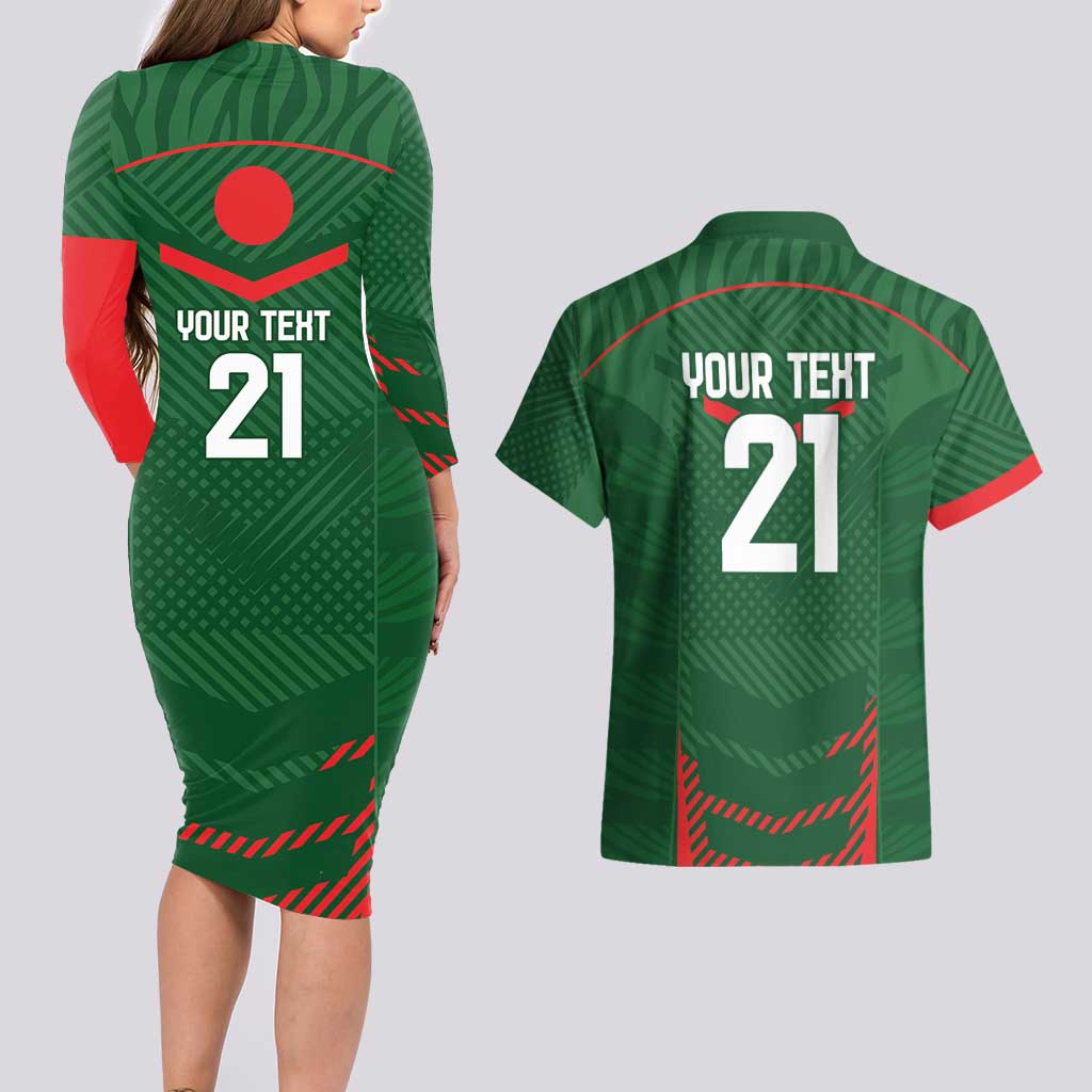 Custom Bangladesh Cricket Couples Matching Long Sleeve Bodycon Dress and Hawaiian Shirt Go Tigers Sporty Version