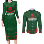 Custom Bangladesh Cricket Couples Matching Long Sleeve Bodycon Dress and Long Sleeve Button Shirt Go Tigers Sporty Version