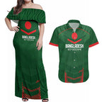 Custom Bangladesh Cricket Couples Matching Off Shoulder Maxi Dress and Hawaiian Shirt Go Tigers Sporty Version