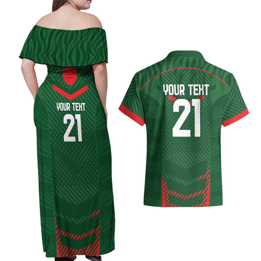 Custom Bangladesh Cricket Couples Matching Off Shoulder Maxi Dress and Hawaiian Shirt Go Tigers Sporty Version