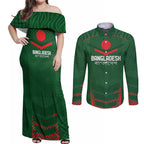 Custom Bangladesh Cricket Couples Matching Off Shoulder Maxi Dress and Long Sleeve Button Shirt Go Tigers Sporty Version