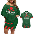 Custom Bangladesh Cricket Couples Matching Off Shoulder Short Dress and Hawaiian Shirt Go Tigers Sporty Version