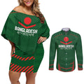 Custom Bangladesh Cricket Couples Matching Off Shoulder Short Dress and Long Sleeve Button Shirt Go Tigers Sporty Version