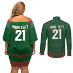 Custom Bangladesh Cricket Couples Matching Off Shoulder Short Dress and Long Sleeve Button Shirt Go Tigers Sporty Version