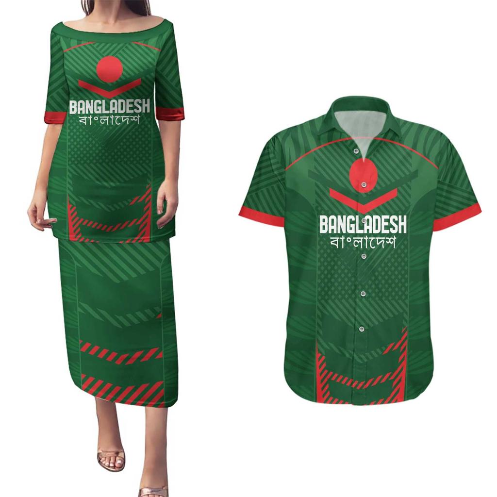 Custom Bangladesh Cricket Couples Matching Puletasi and Hawaiian Shirt Go Tigers Sporty Version