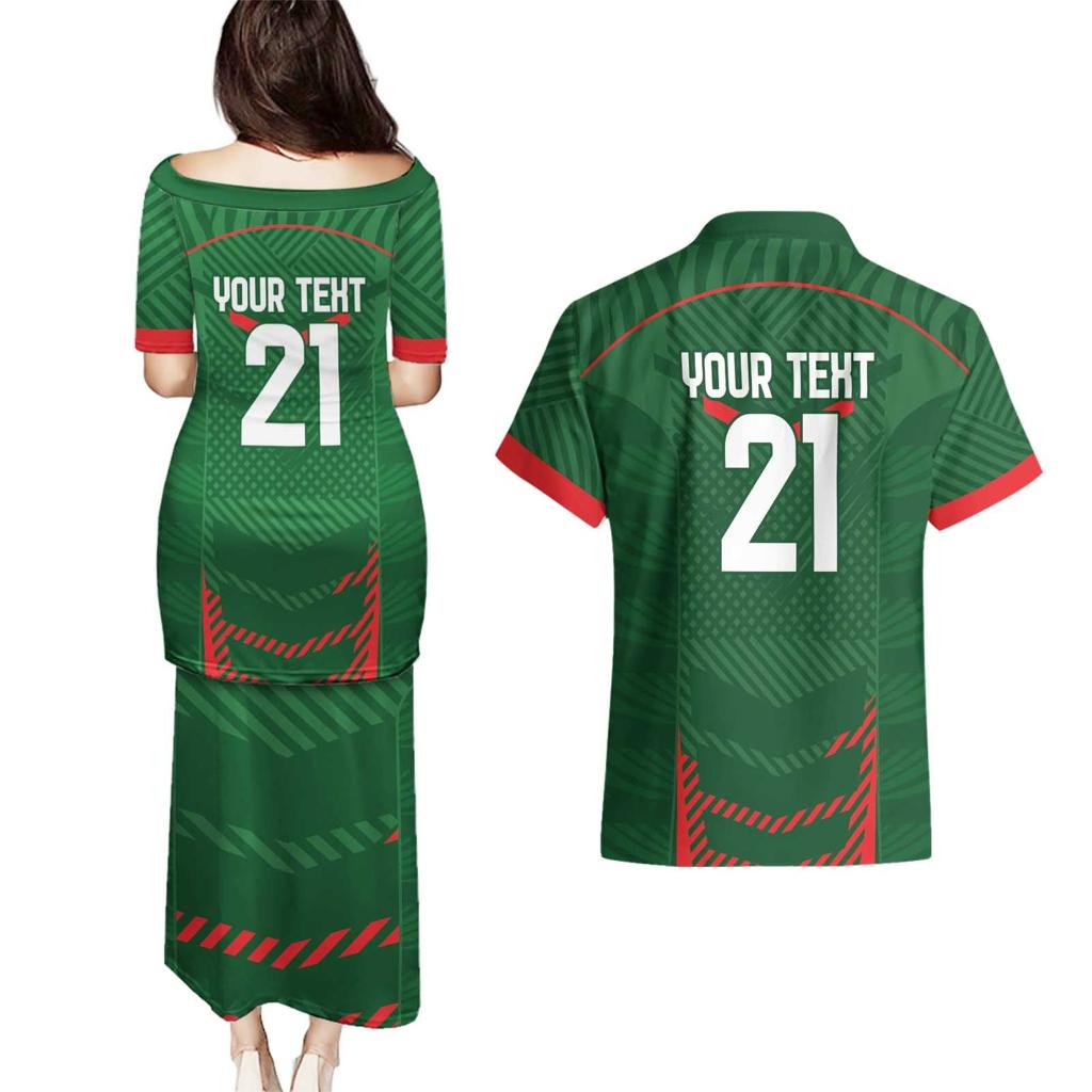 Custom Bangladesh Cricket Couples Matching Puletasi and Hawaiian Shirt Go Tigers Sporty Version