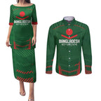 Custom Bangladesh Cricket Couples Matching Puletasi and Long Sleeve Button Shirt Go Tigers Sporty Version