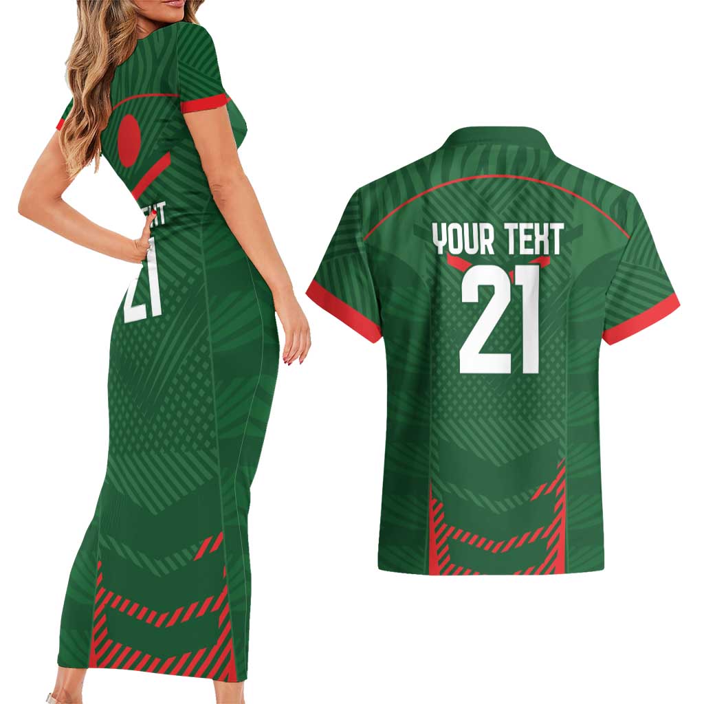 Custom Bangladesh Cricket Couples Matching Short Sleeve Bodycon Dress and Hawaiian Shirt Go Tigers Sporty Version