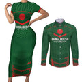 Custom Bangladesh Cricket Couples Matching Short Sleeve Bodycon Dress and Long Sleeve Button Shirt Go Tigers Sporty Version