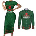 Custom Bangladesh Cricket Couples Matching Short Sleeve Bodycon Dress and Long Sleeve Button Shirt Go Tigers Sporty Version
