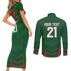Custom Bangladesh Cricket Couples Matching Short Sleeve Bodycon Dress and Long Sleeve Button Shirt Go Tigers Sporty Version