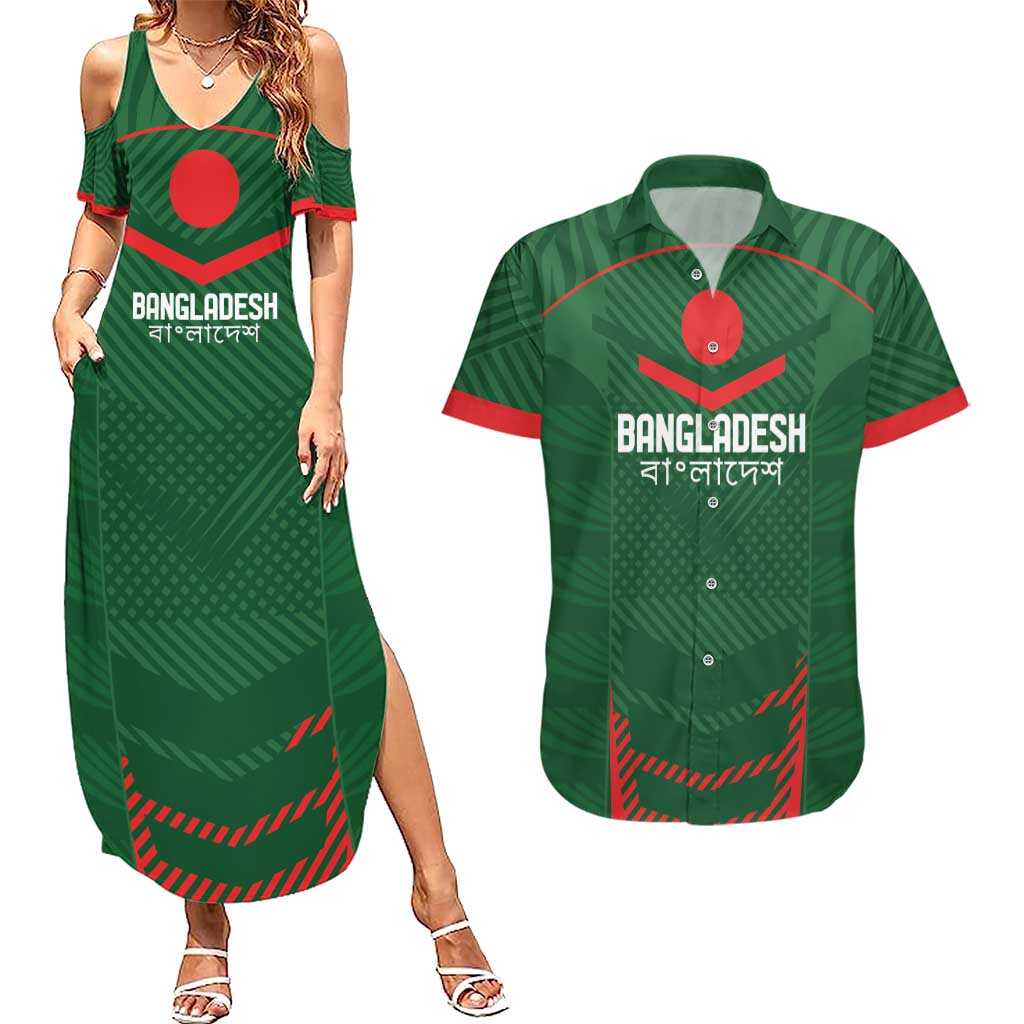 Custom Bangladesh Cricket Couples Matching Summer Maxi Dress and Hawaiian Shirt Go Tigers Sporty Version