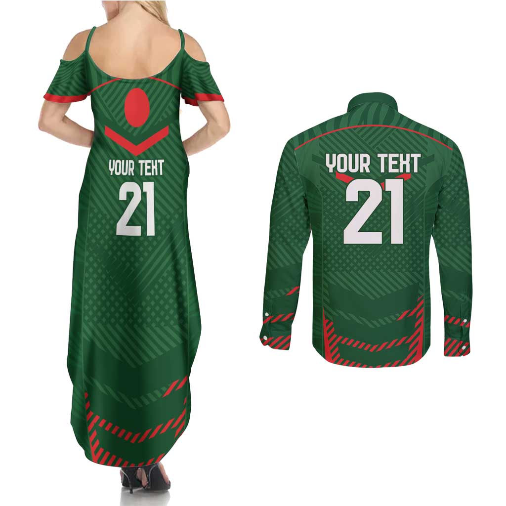 Custom Bangladesh Cricket Couples Matching Summer Maxi Dress and Long Sleeve Button Shirt Go Tigers Sporty Version