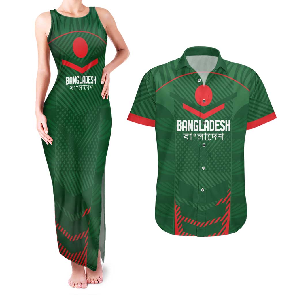 Custom Bangladesh Cricket Couples Matching Tank Maxi Dress and Hawaiian Shirt Go Tigers Sporty Version
