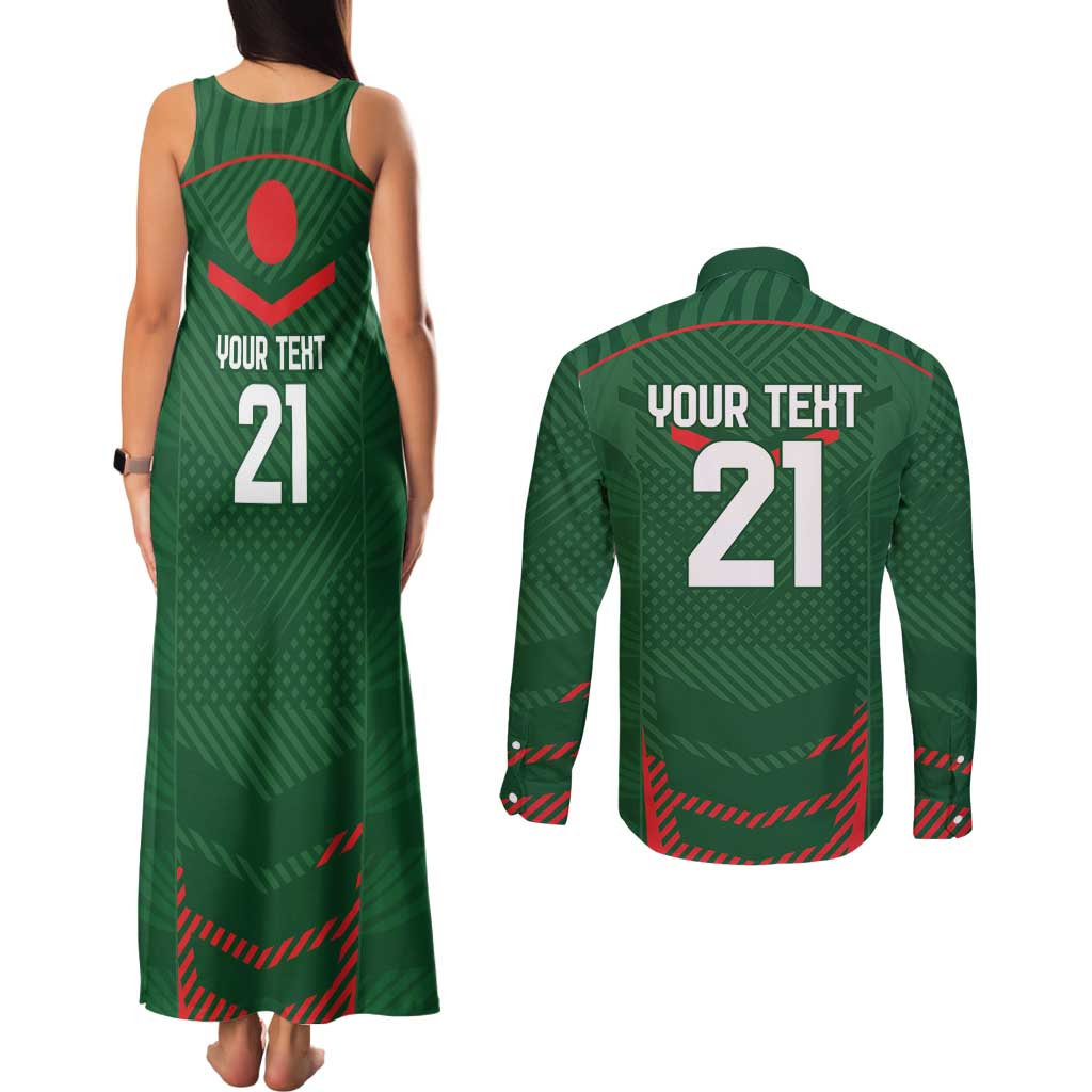 Custom Bangladesh Cricket Couples Matching Tank Maxi Dress and Long Sleeve Button Shirt Go Tigers Sporty Version