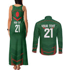 Custom Bangladesh Cricket Couples Matching Tank Maxi Dress and Long Sleeve Button Shirt Go Tigers Sporty Version