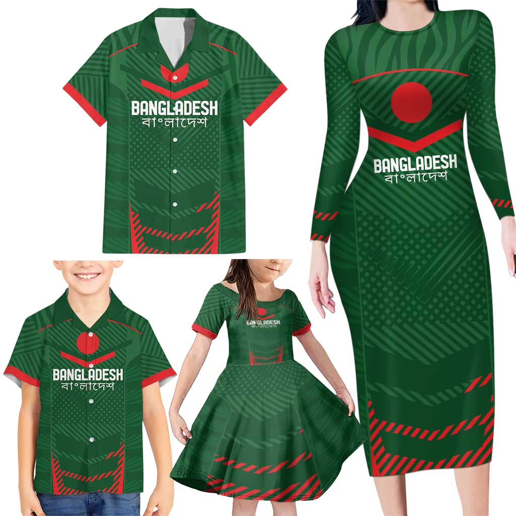 Custom Bangladesh Cricket Family Matching Long Sleeve Bodycon Dress and Hawaiian Shirt Go Tigers Sporty Version