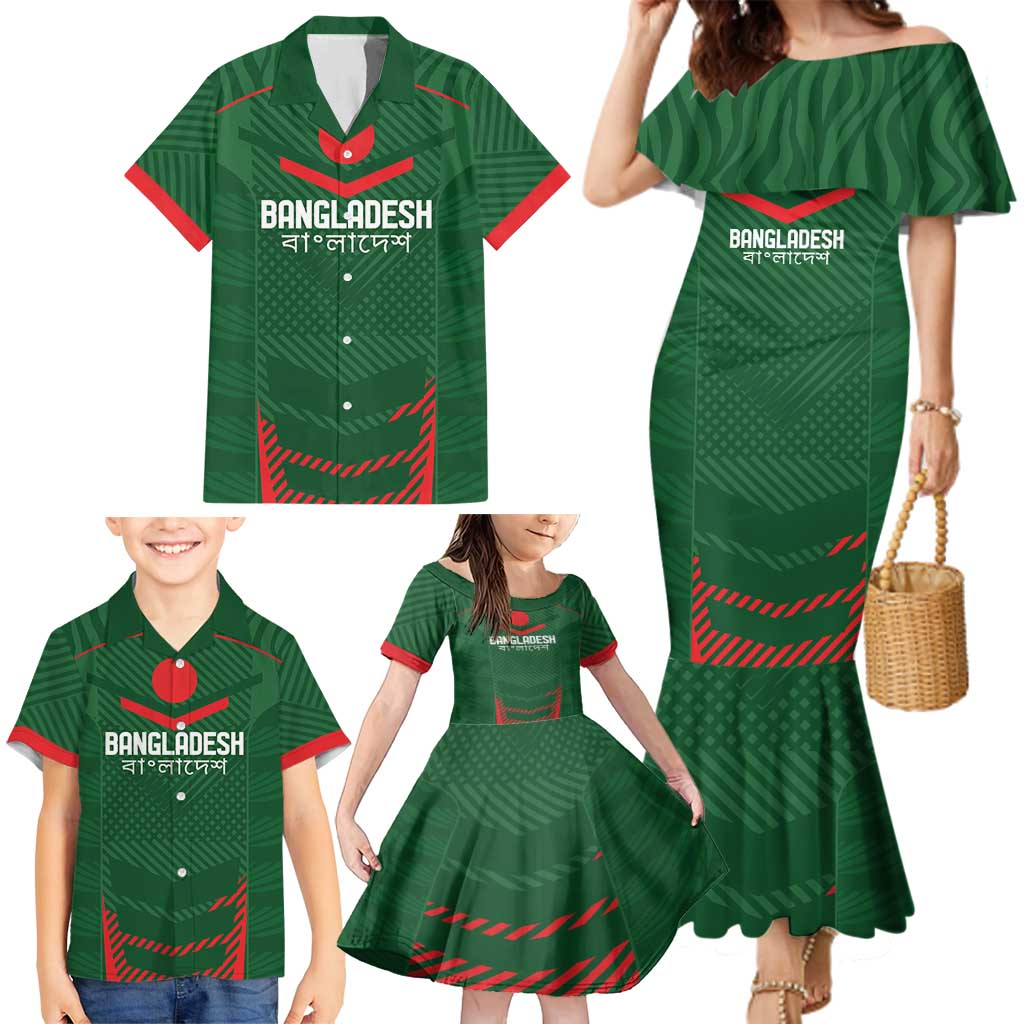 Custom Bangladesh Cricket Family Matching Mermaid Dress and Hawaiian Shirt Go Tigers Sporty Version